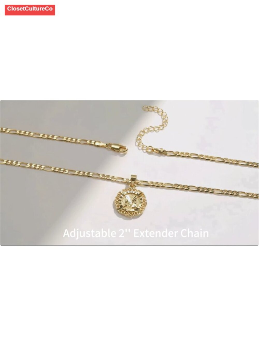 Initial Necklace Women Stainless Steel 14K Gold Plated Pendant 20in Figaro Chain - Picture 6 of 6